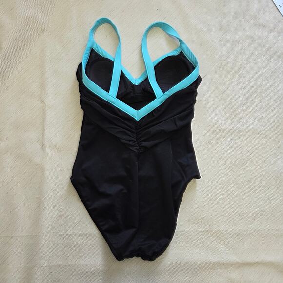 Miraclesuit Black and Teal One-Piece Swimsuit Women's size 8 - Picture 2 of 4